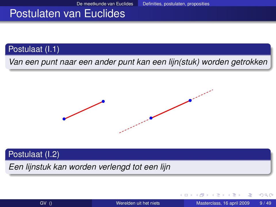 1) Van een punt naar een ander punt kan een lijn(stuk) worden getrokken