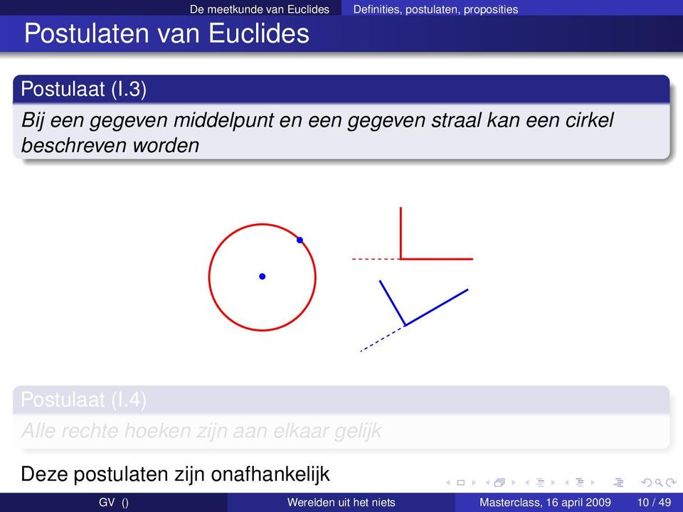 3) Bij een gegeven middelpunt en een gegeven straal kan een cirkel beschreven worden