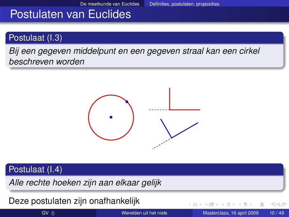 3) Bij een gegeven middelpunt en een gegeven straal kan een cirkel beschreven worden