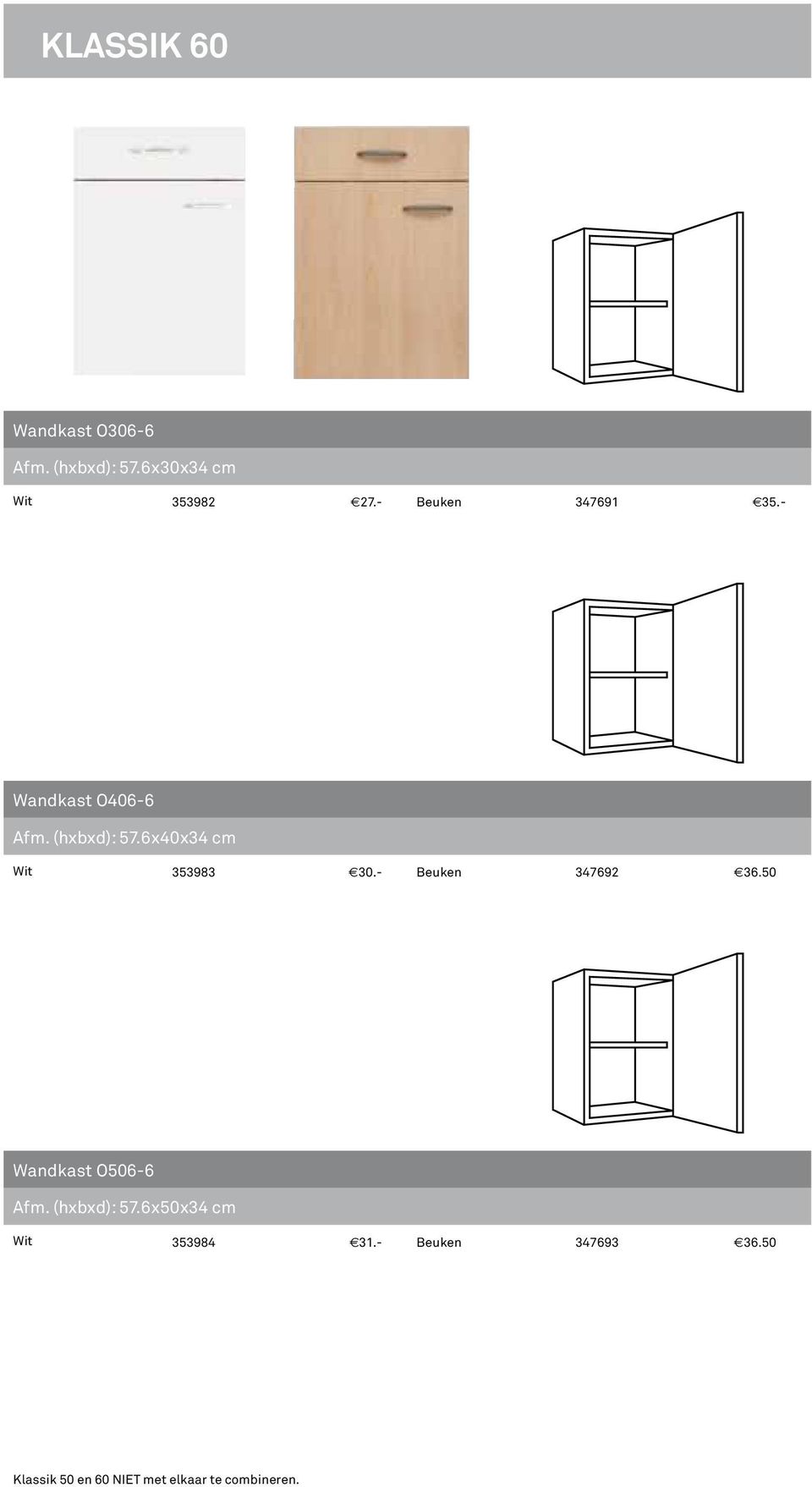 - Wandkast O406-6 Afm. (hxbxd): 57.6x40x34 cm Wit 353983 E30.