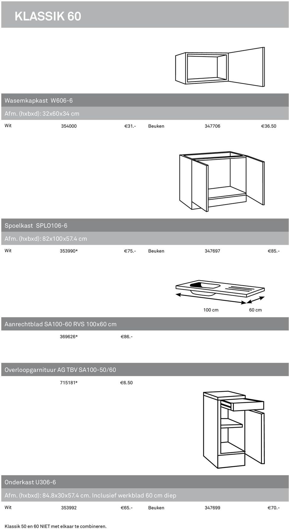 - 100 cm 60 cm Aanrechtblad SA100-60 RVS 100x60 cm 369626* E86.