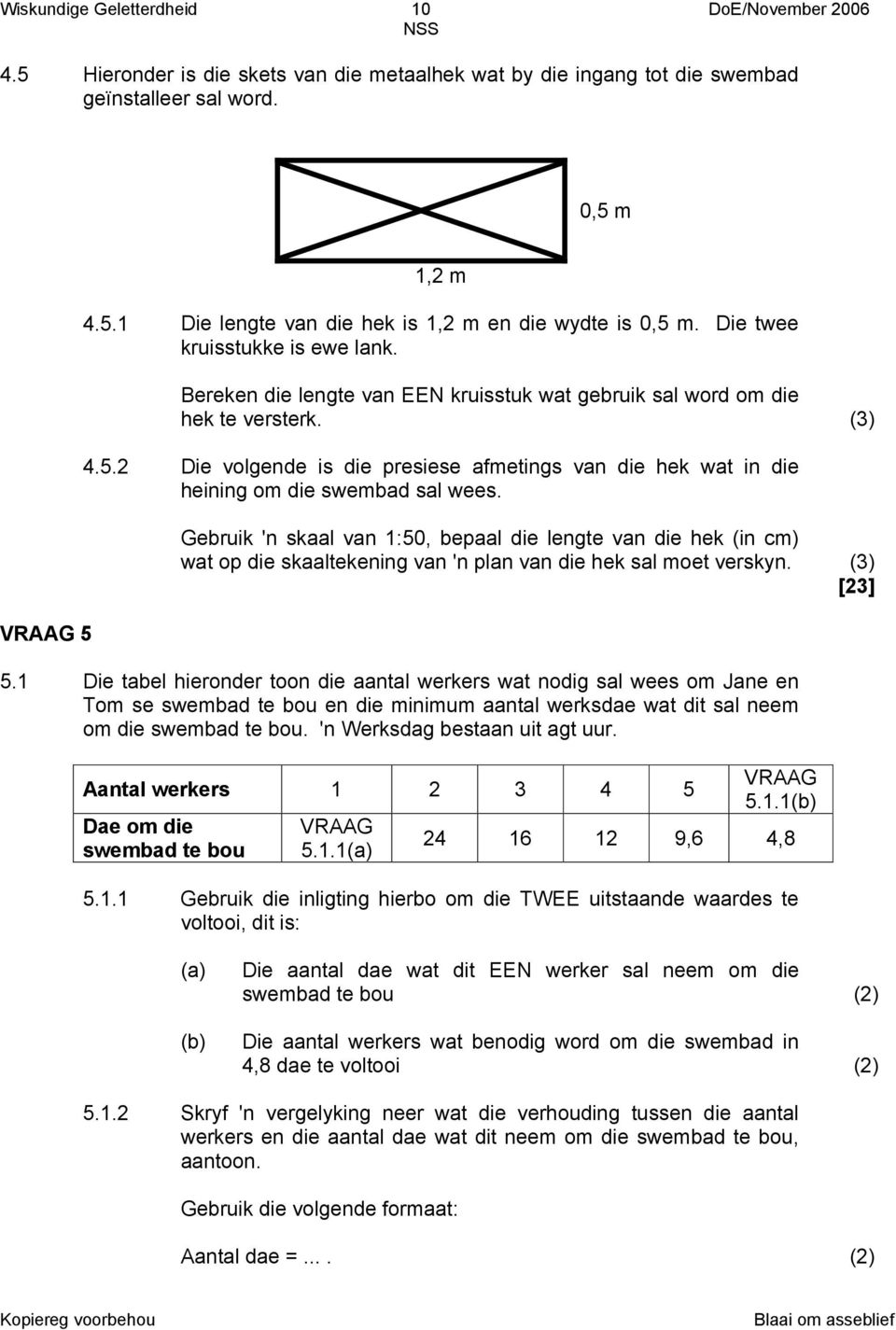 2 Die volgende is die presiese afmetings van die hek wat in die heining om die swembad sal wees.