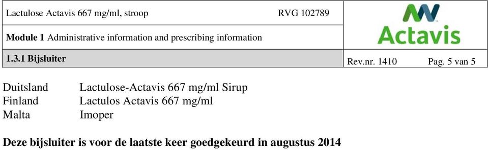 667 mg/ml Sirup Lactulos Actavis 667 mg/ml Imoper