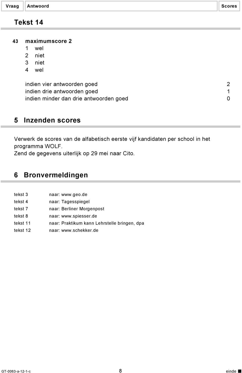 Zend de gegevens uiterlijk op 29 mei naar Cito. 6 Bronvermeldingen tekst 3 tekst 4 tekst 7 tekst 8 tekst 11 tekst 12 naar: www.geo.