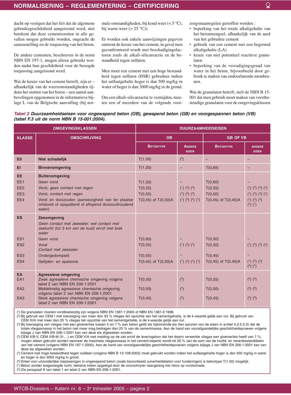 toepassing van het beton. De andere cementen, beschreven in de norm NBN EN 197-1, mogen alleen gebruikt worden nadat hun geschiktheid voor de beoogde toepassing aangetoond werd.