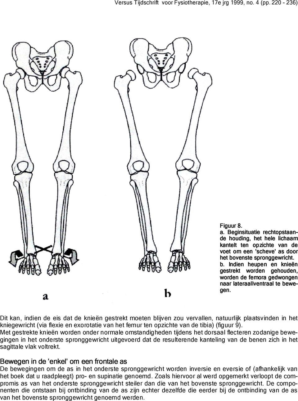 Dit kan, indien de eis dat de knieën gestrekt moeten blijven zou vervallen, natuurlijk plaatsvinden in het kniegewricht (via flexie en exorotatie van het femur ten opzichte van de tibia) (figuur 9).