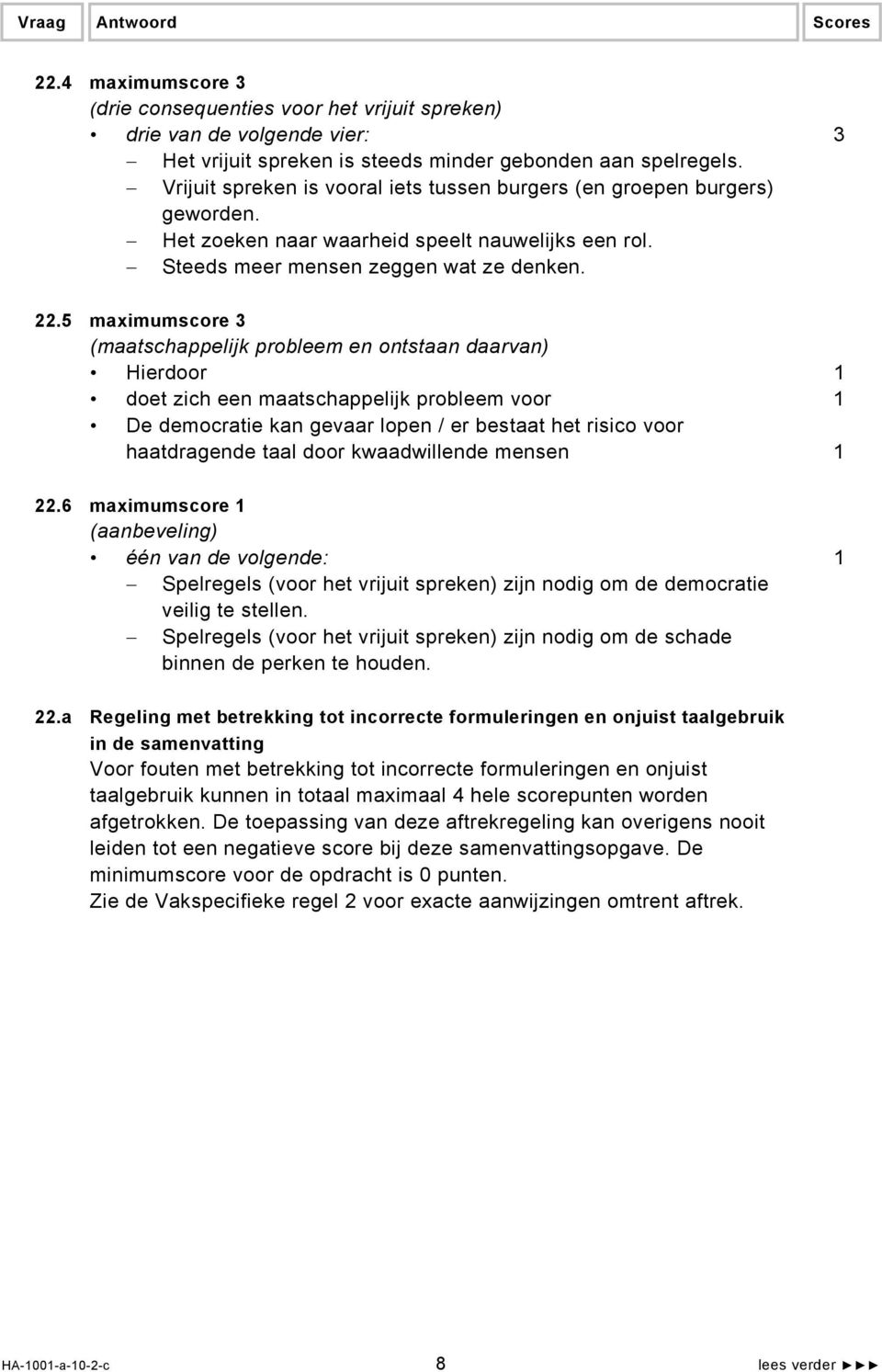 5 maximumscore 3 (maatschappelijk probleem en ontstaan daarvan) Hierdoor 1 doet zich een maatschappelijk probleem voor 1 De democratie kan gevaar lopen / er bestaat het risico voor haatdragende taal