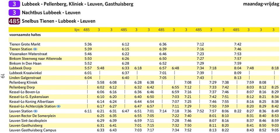 7:29 7:59 Lubbeek Dorp 5:57 5:48 6:33 6:18 6:57 6:48 7:34 7:18 8:04 7:48 8:18 Lubbeek Kraaiwinkel 6:01 6:37 7:01 7:39 8:09 Linden Galgenstraat 6:04 6:40 7:05 7:43 8:13 Pellenberg Kliniek 5:58 6:08