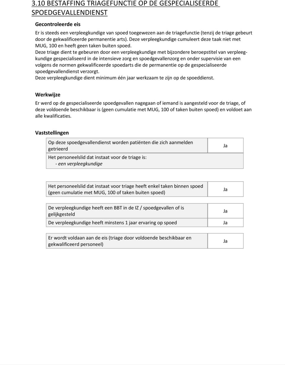 Deze triage dient te gebeuren door een verpleegkundige met bijzondere beroepstitel van verpleegkundige gespecialiseerd in de intensieve zorg en spoedgevallenzorg en onder supervisie van een volgens