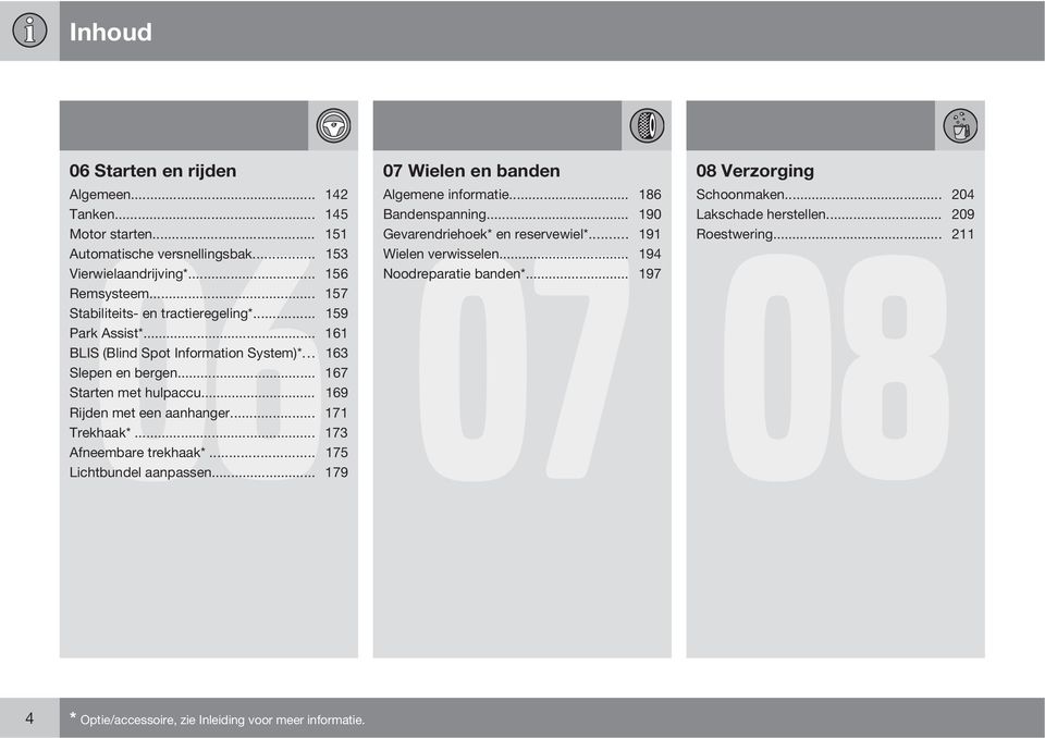 .. 157 Stabiliteits- en tractieregeling*... 159 Park Assist*... 161 BLIS (Blind Spot Information System)*... 163 Slepen en bergen... 167 Starten met hulpaccu.