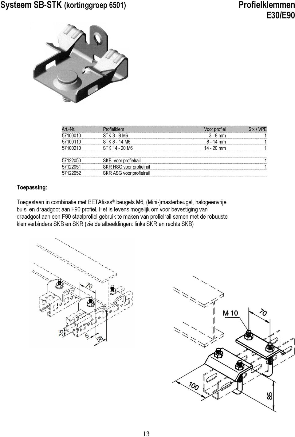 57122051 SKR HSG voor profielrail 1 57122052 SKR ASG voor profielrail Toepassing: Toegestaan in combinatie met BETAfixss beugels M6, (Mini-)masterbeugel,