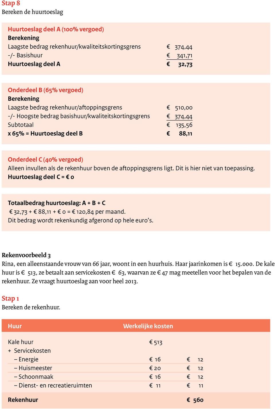 rekenhuur boven de aftoppingsgrens ligt. Dit is hier niet van toepassing. Huurtoeslag deel C = 0 Totaalbedrag huurtoeslag: A + B + C 32,73 + 88,11 + 0 = 120,84 per maand.