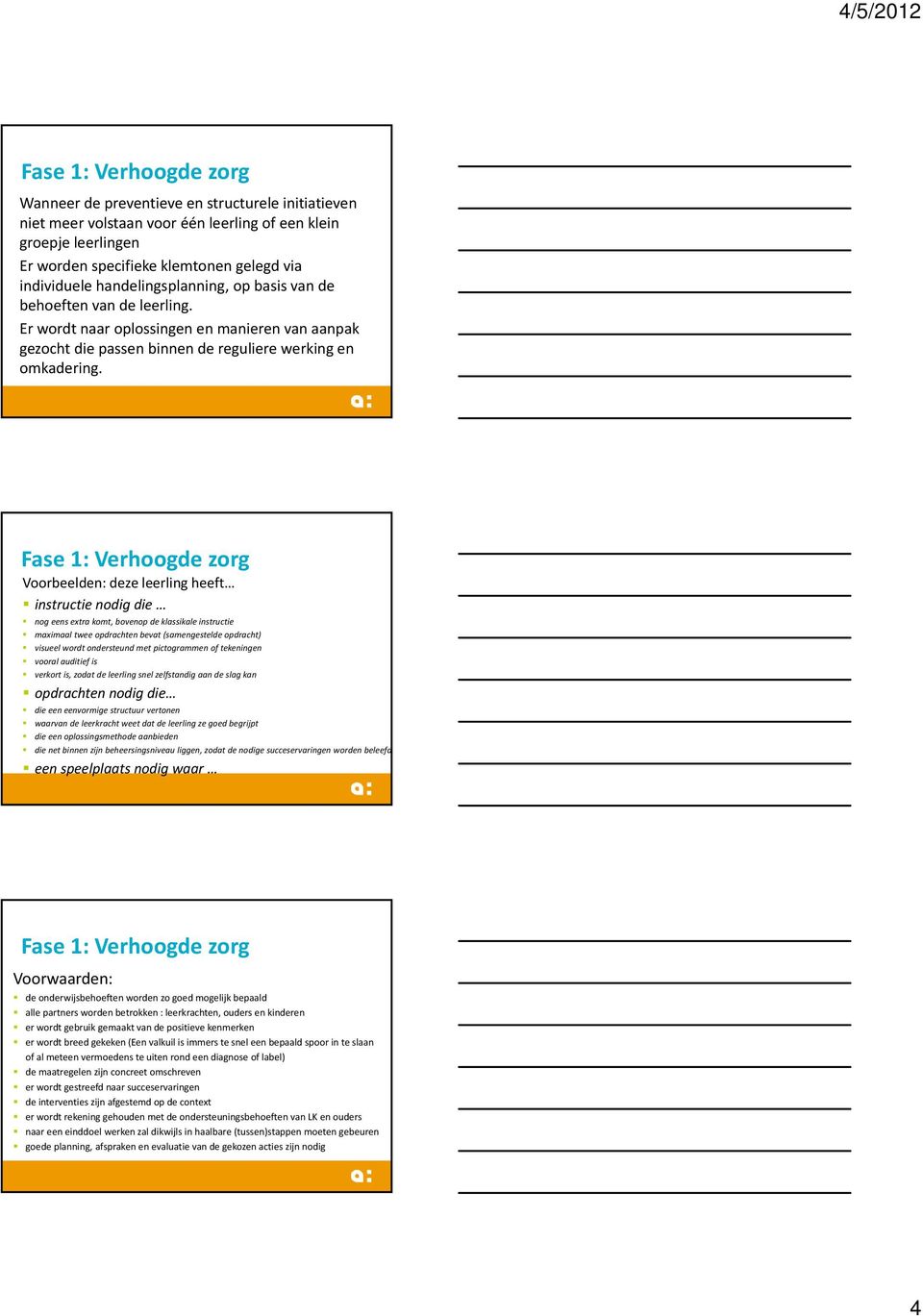 Voorbeelden: deze leerling heeft instructie nodig die nog eens extra komt, bovenop de klassikale instructie maximaal twee opdrachten bevat (samengestelde opdracht) visueel wordt ondersteund met