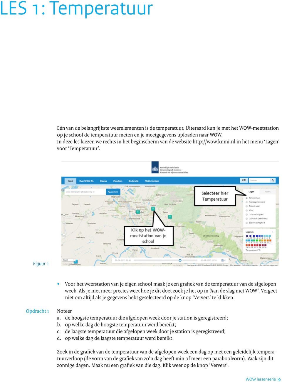 Figuur 1 Voor het weerstation van je eigen school maak je een grafiek van de temperatuur van de afgelopen week. Als je niet meer precies weet hoe je dit doet zoek je het op in Aan de slag met WOW.