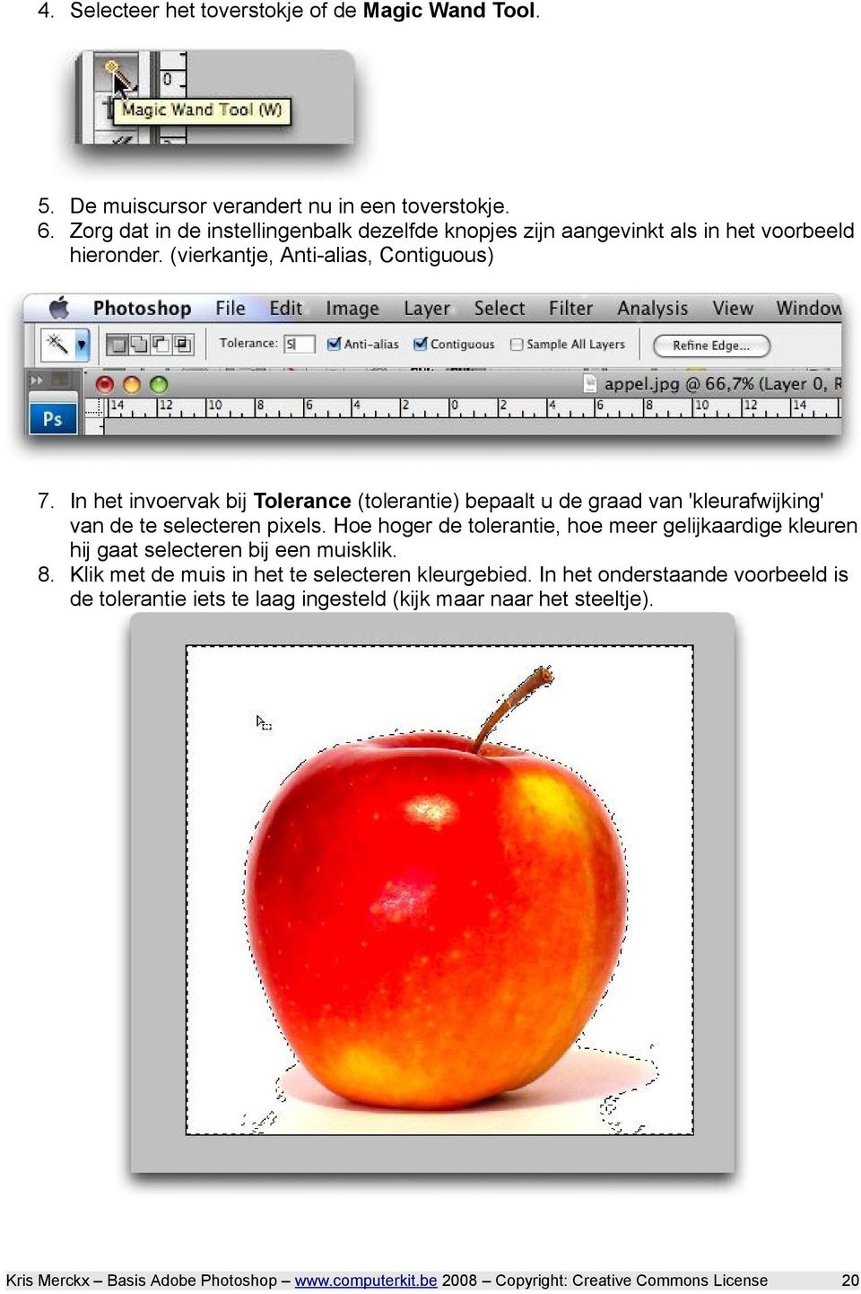 In het invoervak bij Tolerance (tolerantie) bepaalt u de graad van 'kleurafwijking' van de te selecteren pixels.