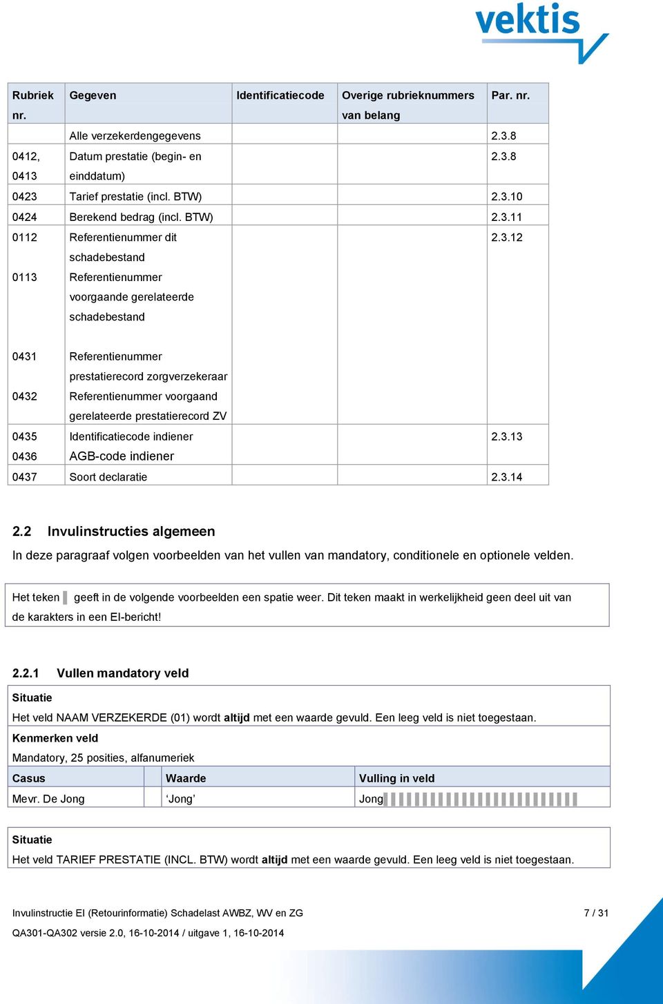 10 0424 Berekend bedrag (incl. 11 0112 Referentienummer dit schadebestand 2.3.