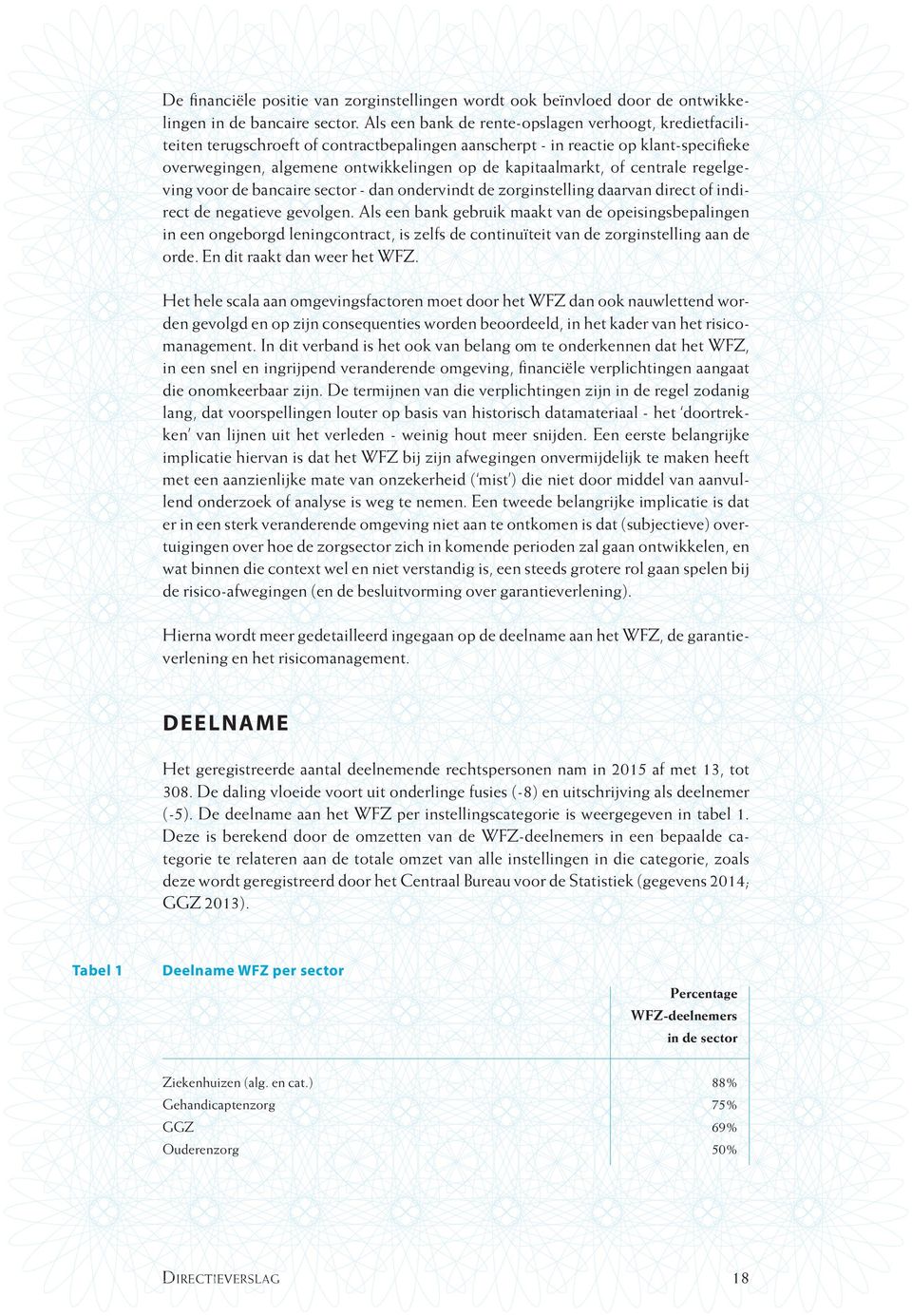 of centrale regelgeving voor de bancaire sector - dan ondervindt de zorginstelling daarvan direct of indirect de negatieve gevolgen.