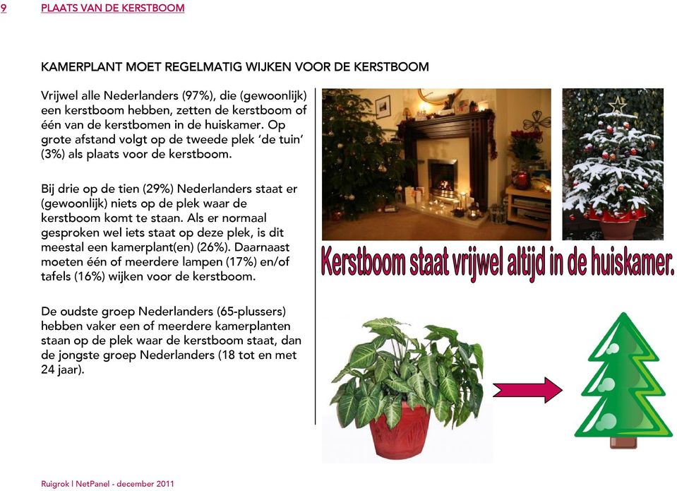 Bij drie op de tien (29%) Nederlanders staat er (gewoonlijk) niets op de plek waar de kerstboom komt te staan.