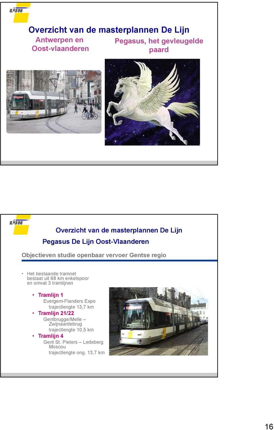 omvat 3 tramlijnen Tramlijn 1 Evergem-Flanders Expo trajectlengte 13,7 km Tramlijn 21/22