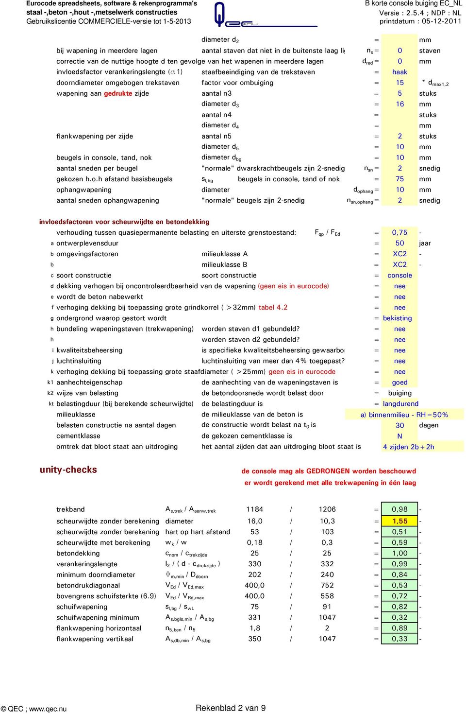stuks diameter d 3 = 16 mm aantal n4 = stuks diameter d 4 = mm flankwapening per zijde aantal n5 = stuks diameter d 5 = 10 mm beugels in console, tand, nok diameter d bg = 10 mm aantal sneden per