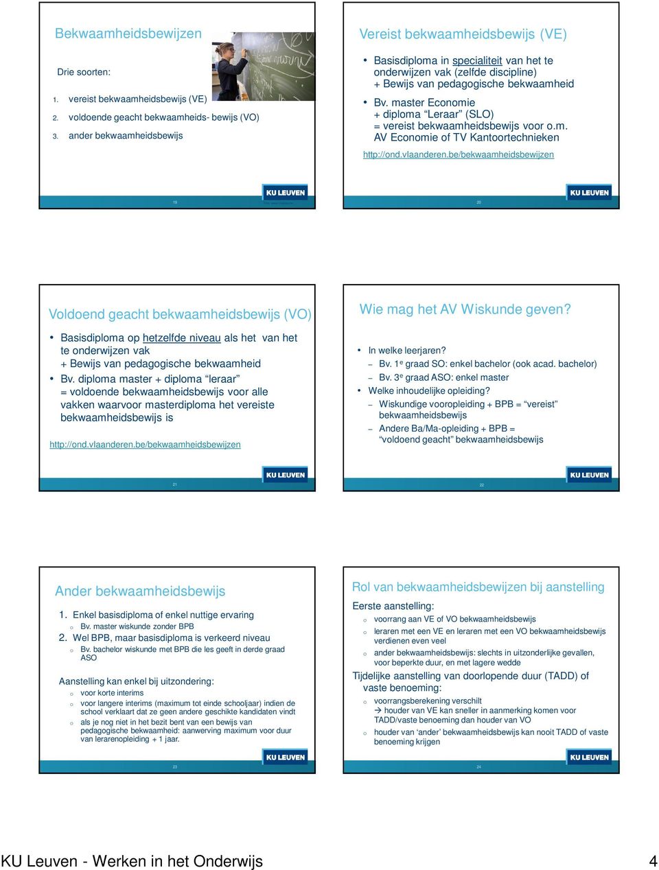 master Economie + diploma Leraar (SLO) = vereist bekwaamheidsbewijs voor o.m. AV Economie of TV Kantoortechnieken http://ond.vlaanderen.be/bekwaamheidsbewijzen 19 Foto: www.roadies.