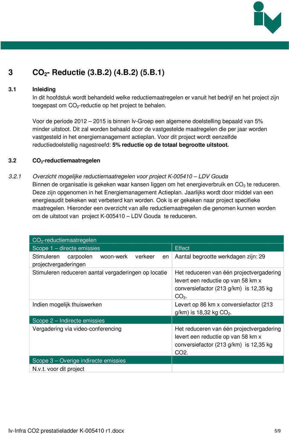 Voor de periode 2012 2015 is binnen Iv-Groep een algemene doelstelling bepaald van 5% minder uitstoot.