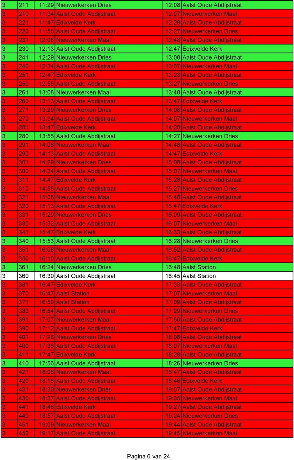 Oude Abdijstraat 3 240 12:34 Aalst Oude Abdijstraat 13:07 Nieuwerkerken Maal 3 251 12:47 Edixvelde Kerk 13:28 Aalst Oude Abdijstraat 3 250 12:55 Aalst Oude Abdijstraat 13:27 Nieuwerkerken Dries 3 261