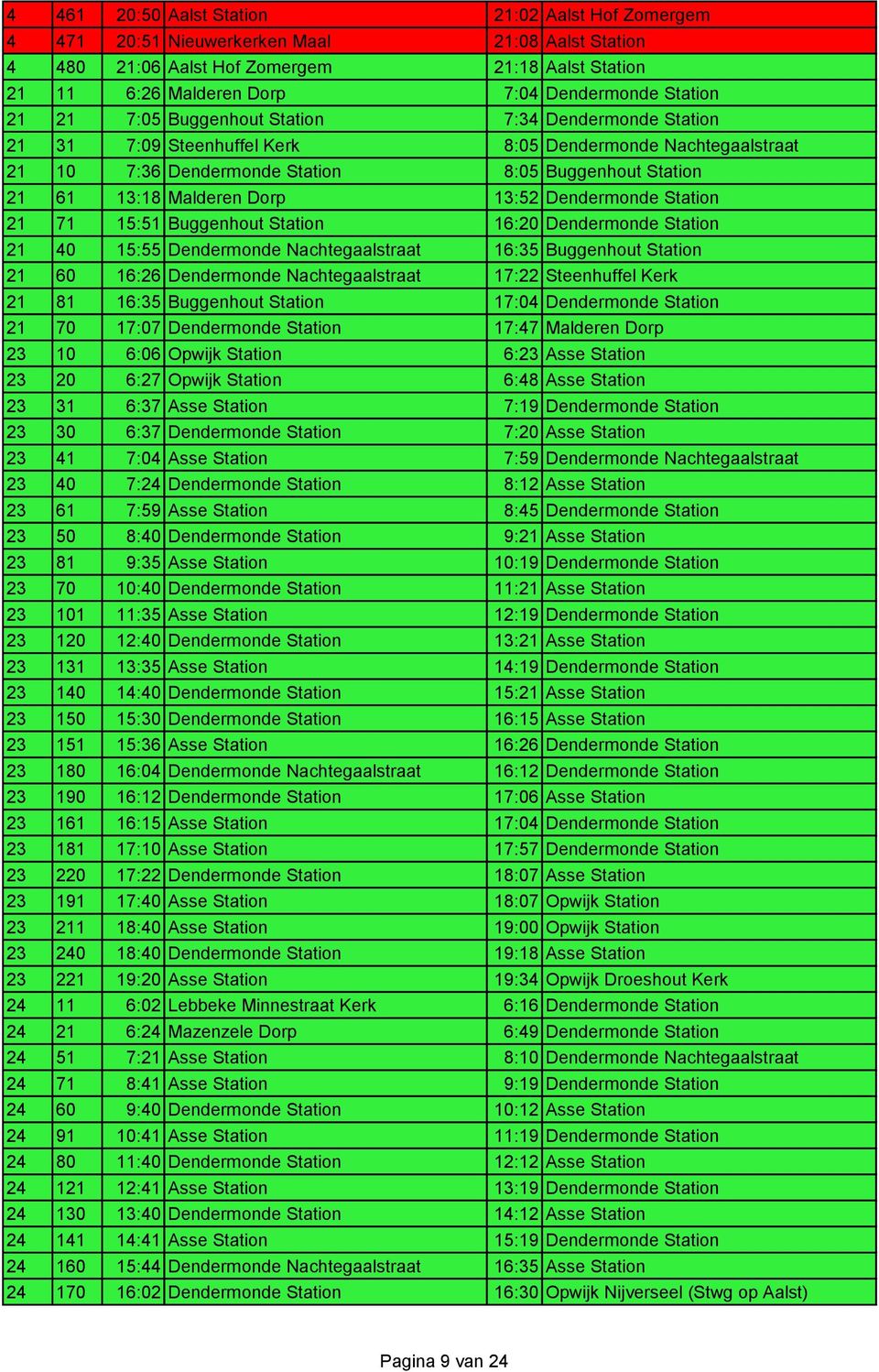 Malderen Dorp 13:52 Dendermonde Station 21 71 15:51 Buggenhout Station 16:20 Dendermonde Station 21 40 15:55 Dendermonde Nachtegaalstraat 16:35 Buggenhout Station 21 60 16:26 Dendermonde
