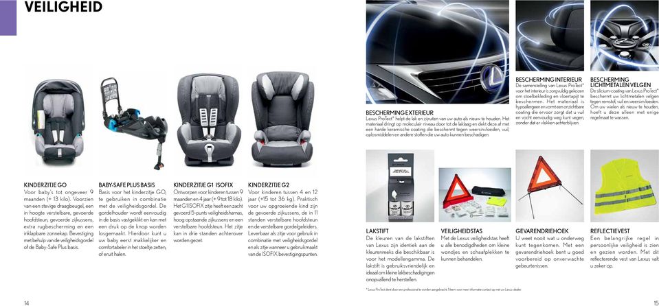 kunnen beschadigen. BeschermING INterIeur De samenstelling van Lexus ProTect* voor het interieur is zorgvuldig gekozen om stoelbekleding en vloertapijt te beschermen.