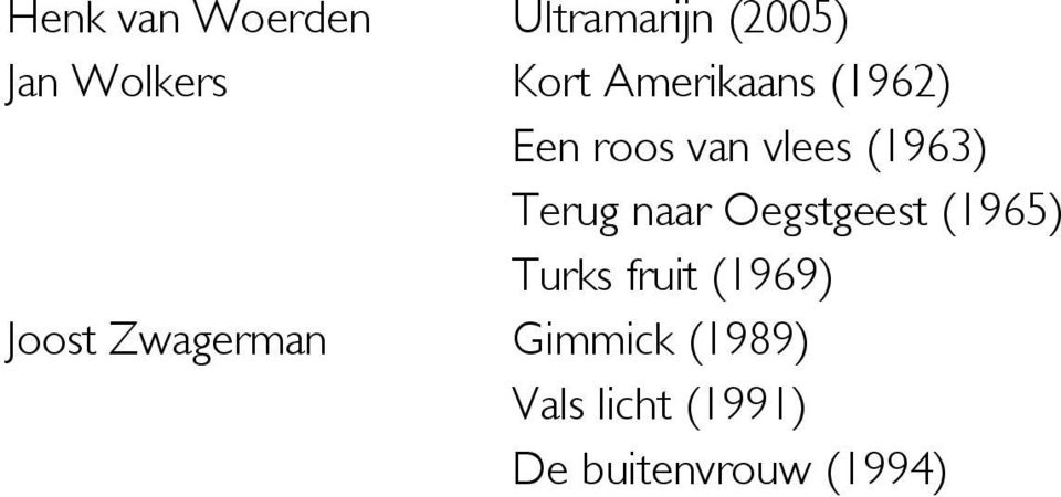 naar Oegstgeest (1965) Turks fruit (1969) Joost