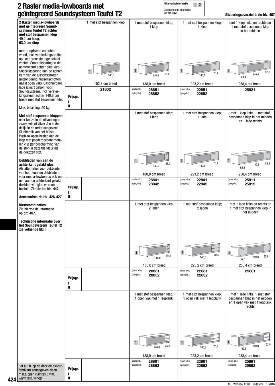 407 met klep links en rechts en met stof bespannen klep in het midden met rompframe en achterwand, incl. versterkingsprofiel; op licht bronskleurige sokkelvoeten.