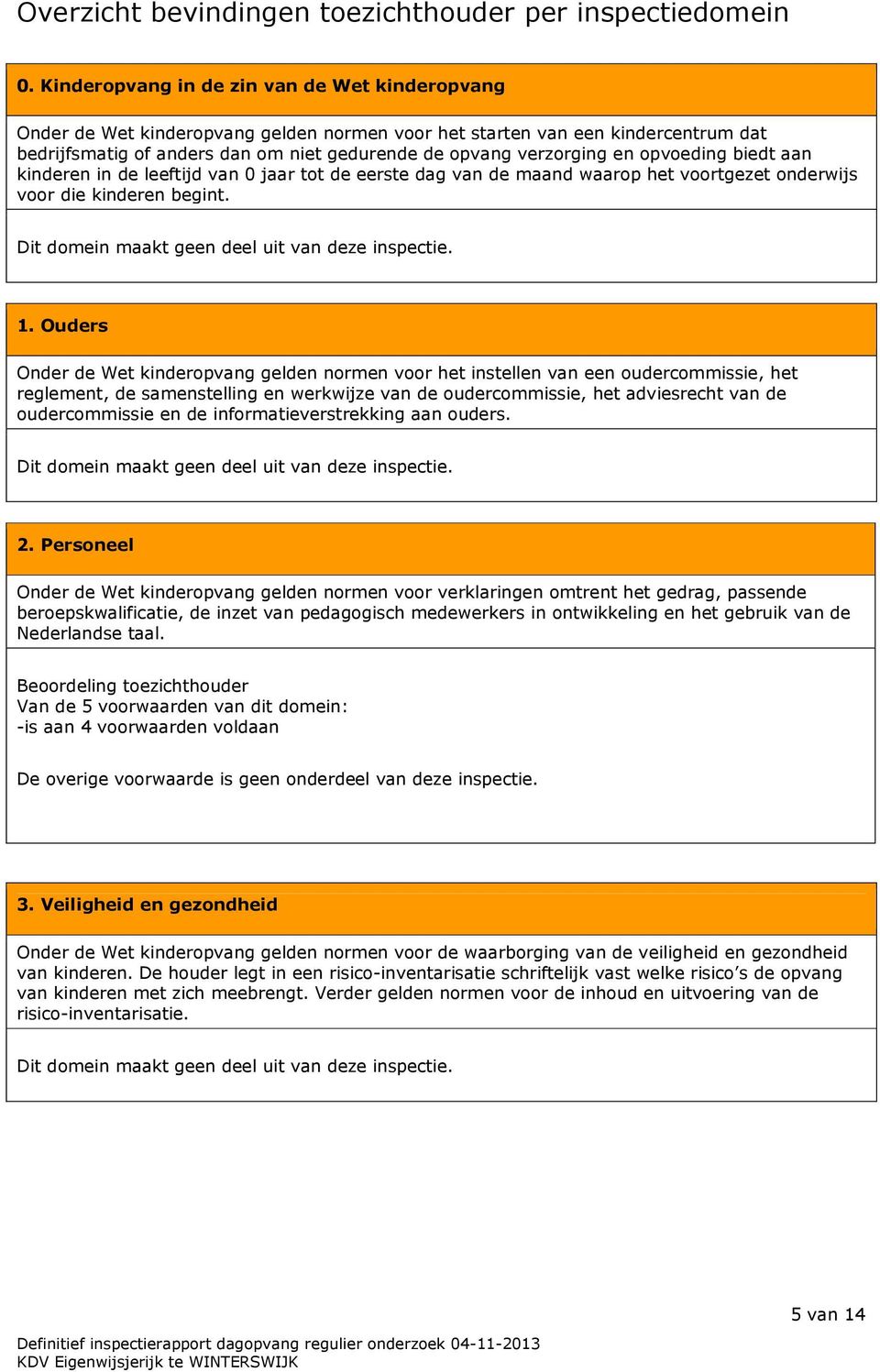 opvoeding biedt aan kinderen in de leeftijd van 0 jaar tot de eerste dag van de maand waarop het voortgezet onderwijs voor die kinderen begint. Dit domein maakt geen deel uit van deze inspectie. 1.