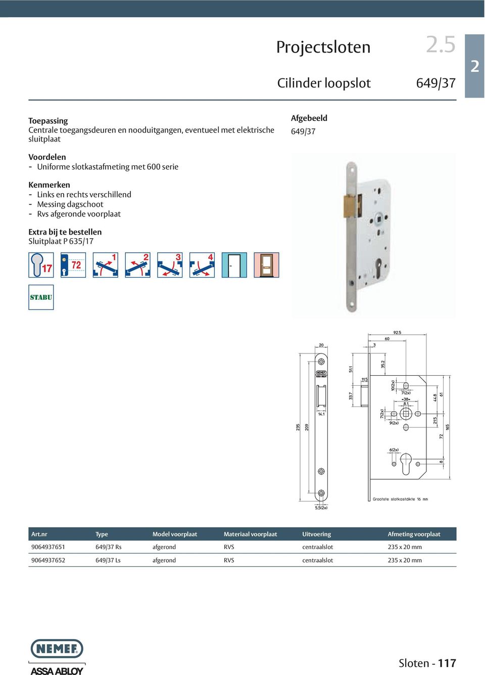 voorplaat Sluitplaat P 635/17 9064937651 649/37 Rs afgerond RVS