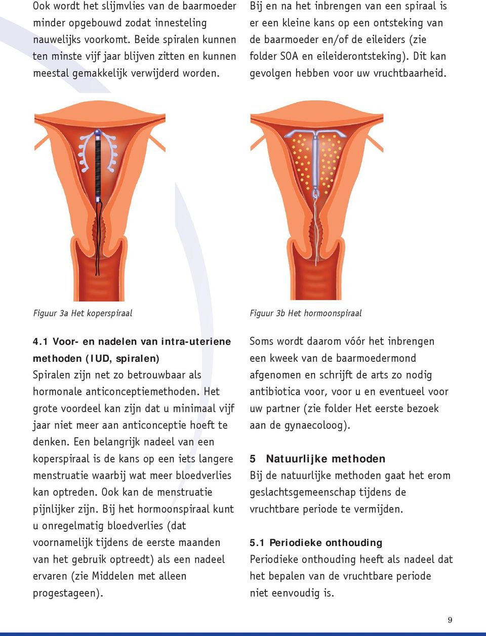Bij en na het inbrengen van een spiraal is er een kleine kans op een ontsteking van de baarmoeder en/of de eileiders (zie folder SOA en eileiderontsteking).