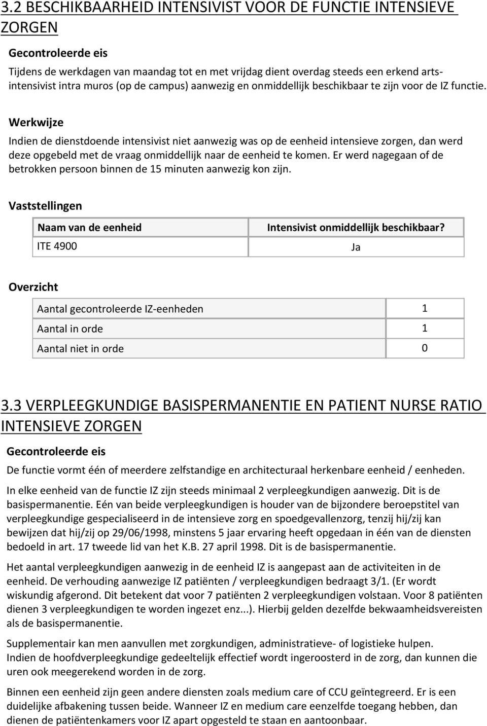 Indien de dienstdoende intensivist niet aanwezig was op de eenheid intensieve zorgen, dan werd deze opgebeld met de vraag onmiddellijk naar de eenheid te komen.