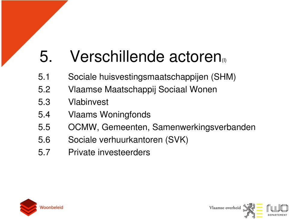 2 Vlaamse Maatschappij Sociaal Wonen 5.3 Vlabinvest 5.