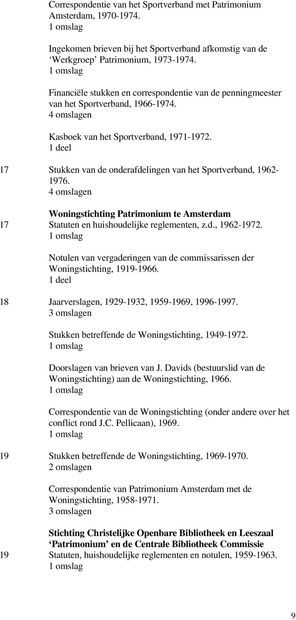 1 deel 17 Stukken van de onderafdelingen van het Sportverband, 1962-1976. 4 omslagen Woningstichting Patrimonium te Amsterdam 17 Statuten en huishoudelijke reglementen, z.d., 1962-1972.