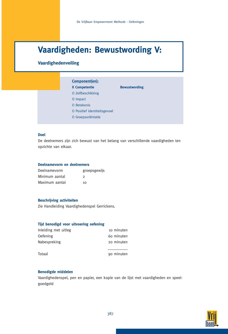 Deelnamevorm en deelnemers Deelnamevorm groepsgewijs Minimum aantal 2 Maximum aantal 10 Beschrijving activiteiten Zie Handleiding Vaardighedenspel Gerrickens.