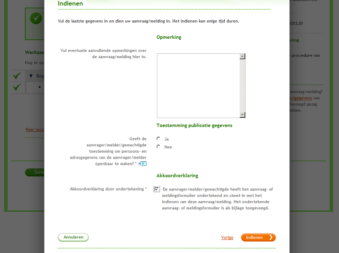 28. Vul de voor u geldende gegevens in en klik op de oranje knop Indienen.