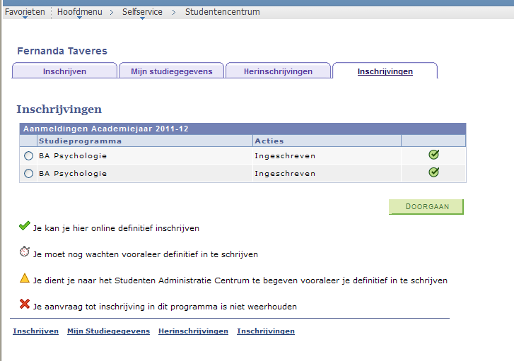 1.1.9 Herinschrijvingen Via deze functie kan je na de deliberaties herinschrijven voor een volgend academiejaar. 1.1.10 Inschrijvingen