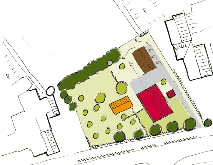 F Hoofdpunten erftransformatie A = De bestaande kavelgrensbeplanting van elzen en beuken blijft behouden en zo nodig aangevuld. Er is sprake van achterstallig onderhoud.