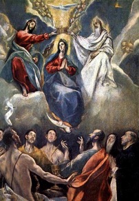 Wenen. Maria wordt op een wolk naar de hemel opgenomen, begeleid door engelen.