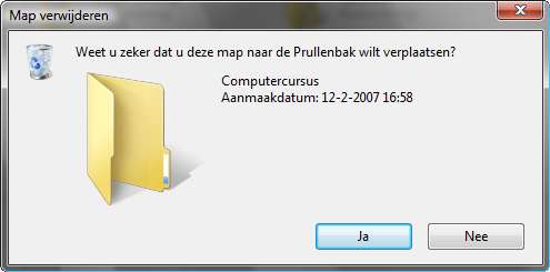 Het verwijderen van een map of bestand naar de prullenbak: Microsoft Windows Vista 1. Klik met de rechter muisknop 1x op de map die u wilt verwijderen.