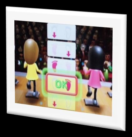 11 Step basics Spel: o Wii-Fit; Step basics; o Het doel van het spel is om op en af het Balance Board te stappen wanneer dit op het beeldscherm aangegeven wordt.