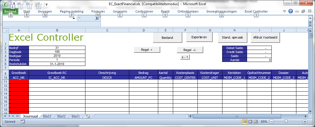 3 Exportbestand De eerste keer dat u EXACT FINANCIALS journalisering in Excel.xls opstart. Krijgt u de melding dat er nog geen export bestand is aangewezen of is aangemaakt.