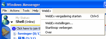 Hoofdstuk 3: Het paneel WebEx Eén-klik en snelkoppelingen voor productiviteitshulpprogramma's gebruiken Snelkoppeling Beschrijving Instant messenger-snelkoppeling: Klik op WebEx > Start WebEx