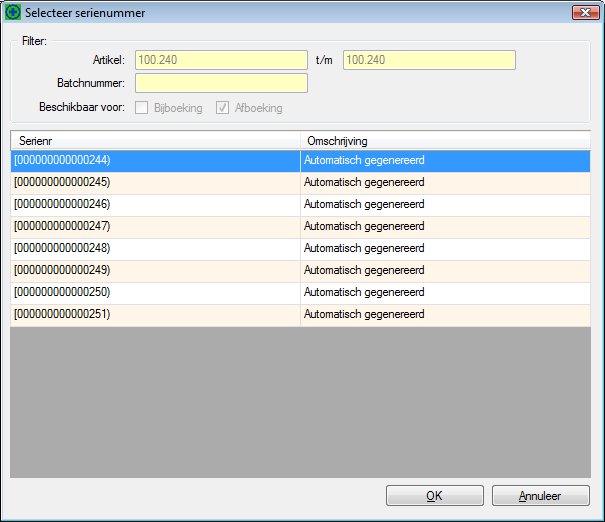 6.2.3 Gekoppelde serienummers Bij Gekoppelde serienummers krijgt u een overzicht van de reeds gekoppelde serienummers.