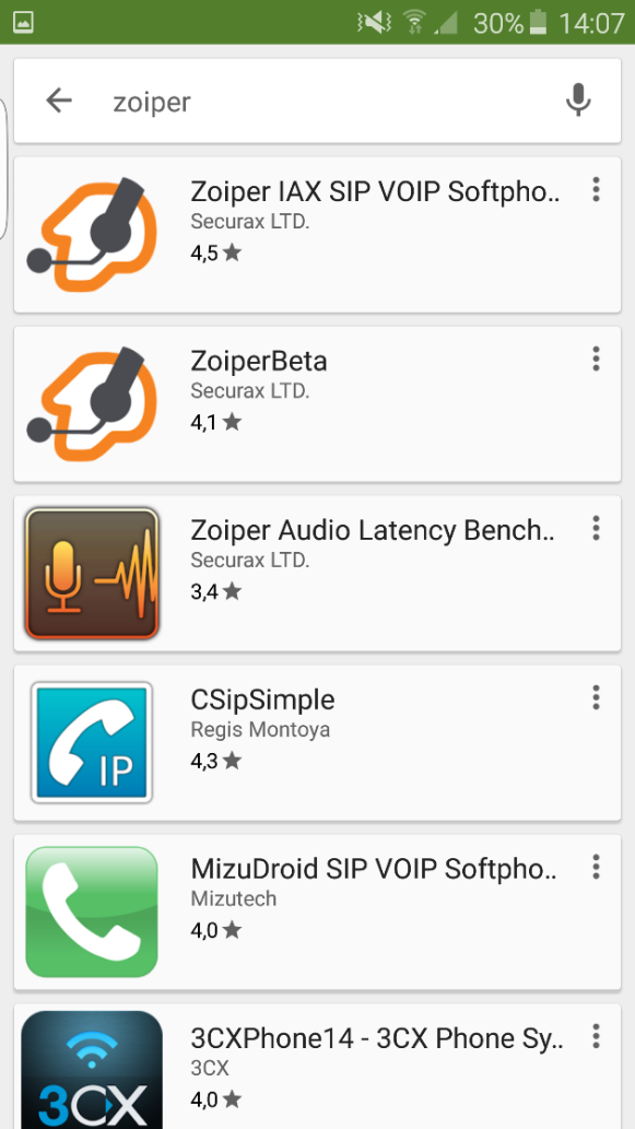 Installeer Zoiper - volg de volgende schermen, met als voorbeeld installatie op een smartphone.