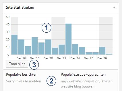 Nu zie je een heleboel opties van de Jetpack plugin. Je kunt de opties doorlopen en klikken op de naam om te zien wat het doet. Voor nu is het belangrijk dat de optie Sitestatistieken op ACTIEF staat.