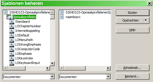 Afbeelding 8: Kiezen om opmaakprofielen uit een document te kopiëren, niet vanuit een sjabloon. Tip Klik op de knop Bestand om opmaakprofielen te laden uit een bestand dat niet geopend is.